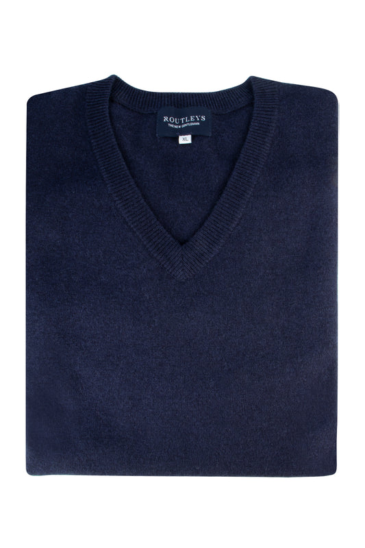 Routleys V Neck Wool/Cashmere Pullover Navy