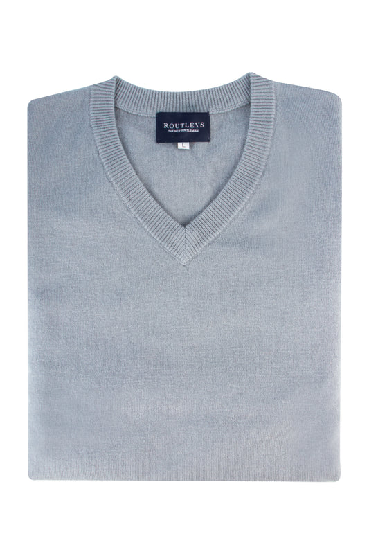 Routleys V Neck Wool/Cashmere Pullover Blue/Grey