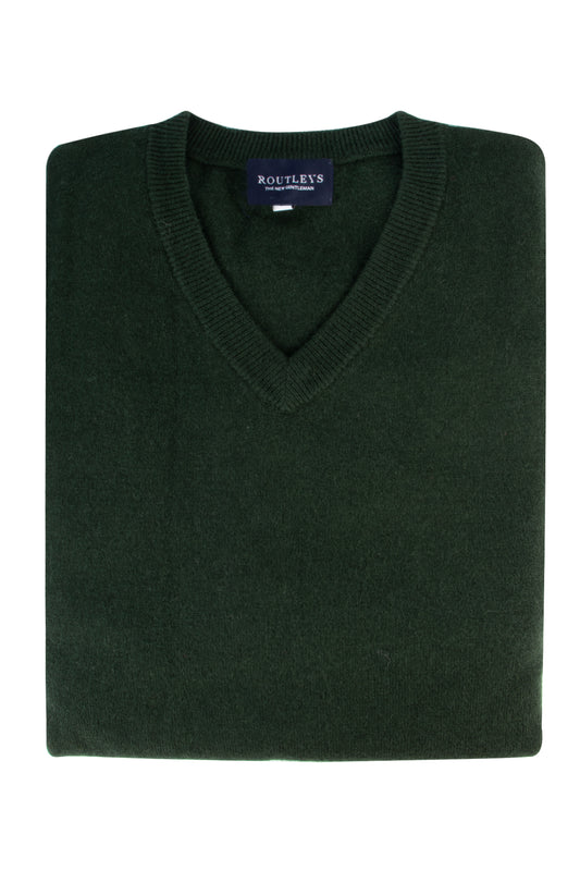 Routleys V Neck Wool/Cashmere Pullover Deep Emerald