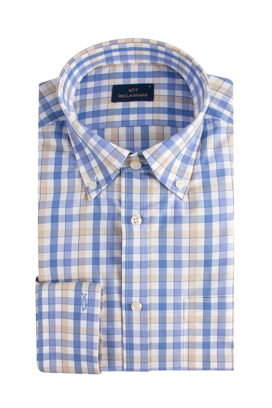Paul & Shark LS Shirt 8mm Gingham Check Beige