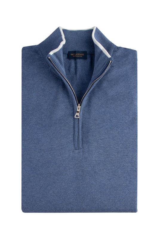 Paul & Shark LS 1/4 Zip Sweater Silk/Cot Blue