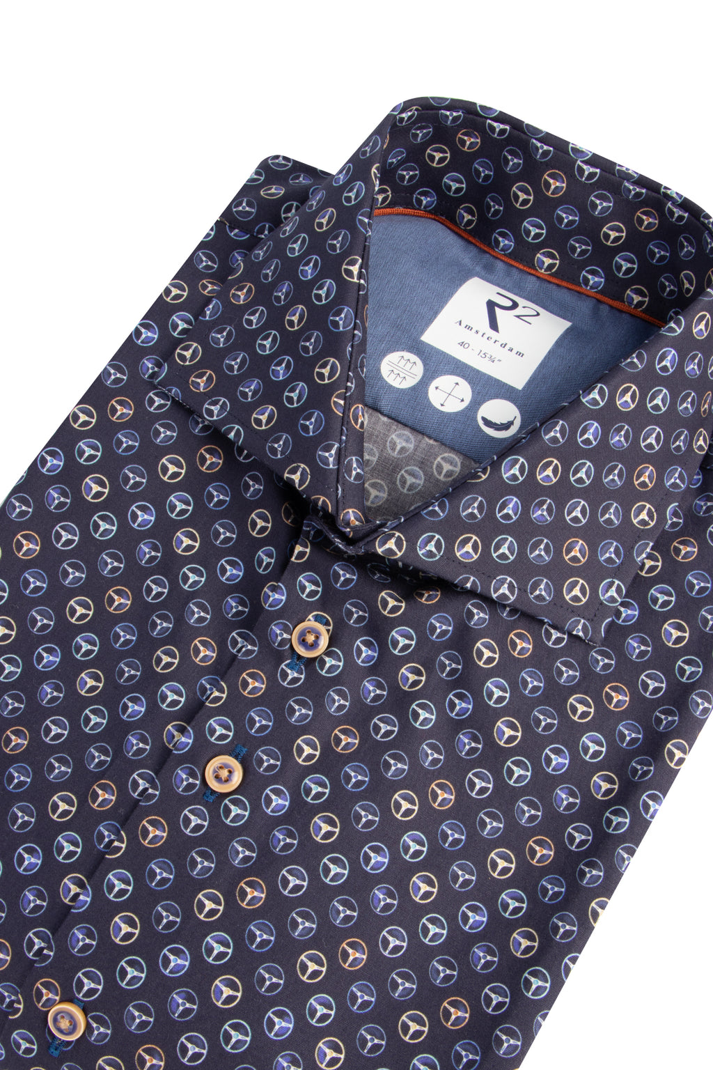 R2 Amsterdam LS Pattern Shirt Navy