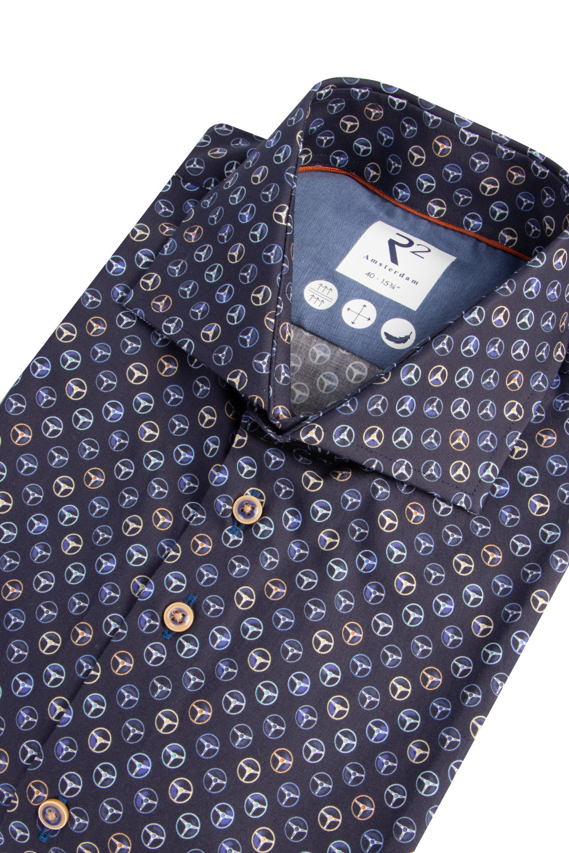 R2 Amsterdam LS Pattern Shirt Navy