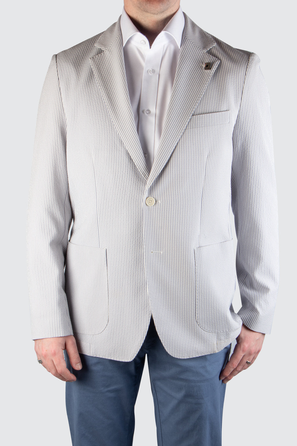 Routleys Seersucker Look Stripe Sportscoat Grey