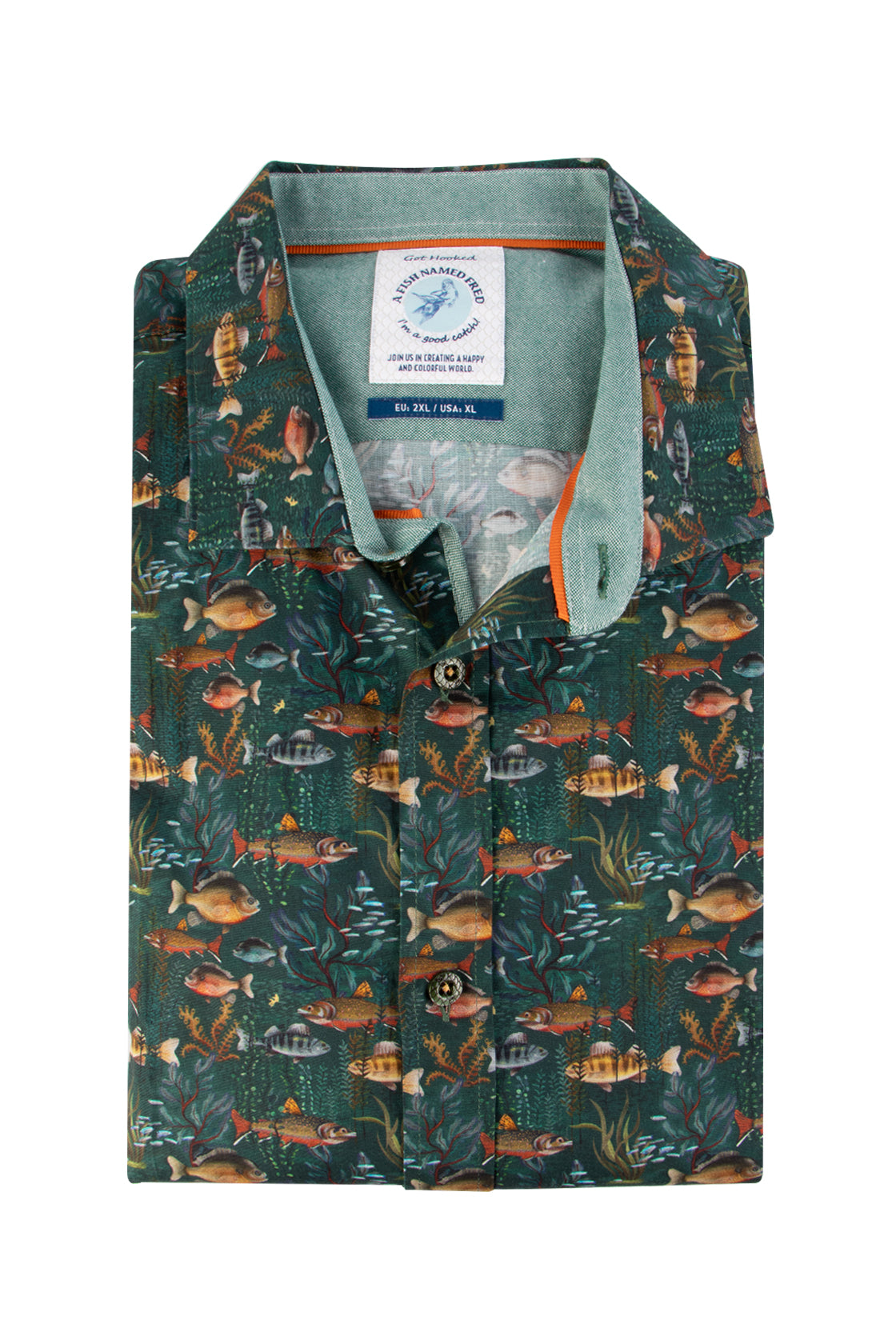 A Fish Named Fred Fish Coral Shirt Dark Green