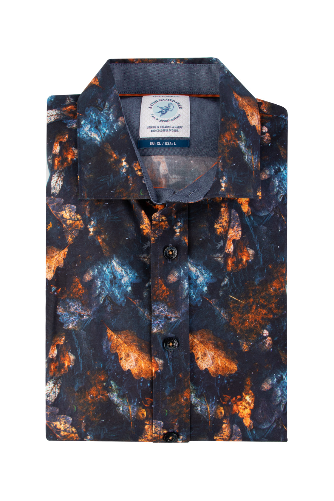 A Fish Named Fred Autumn Leaves Shirt Navy