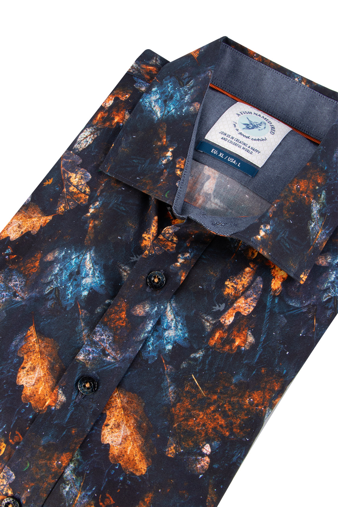 A Fish Named Fred Autumn Leaves Shirt Navy