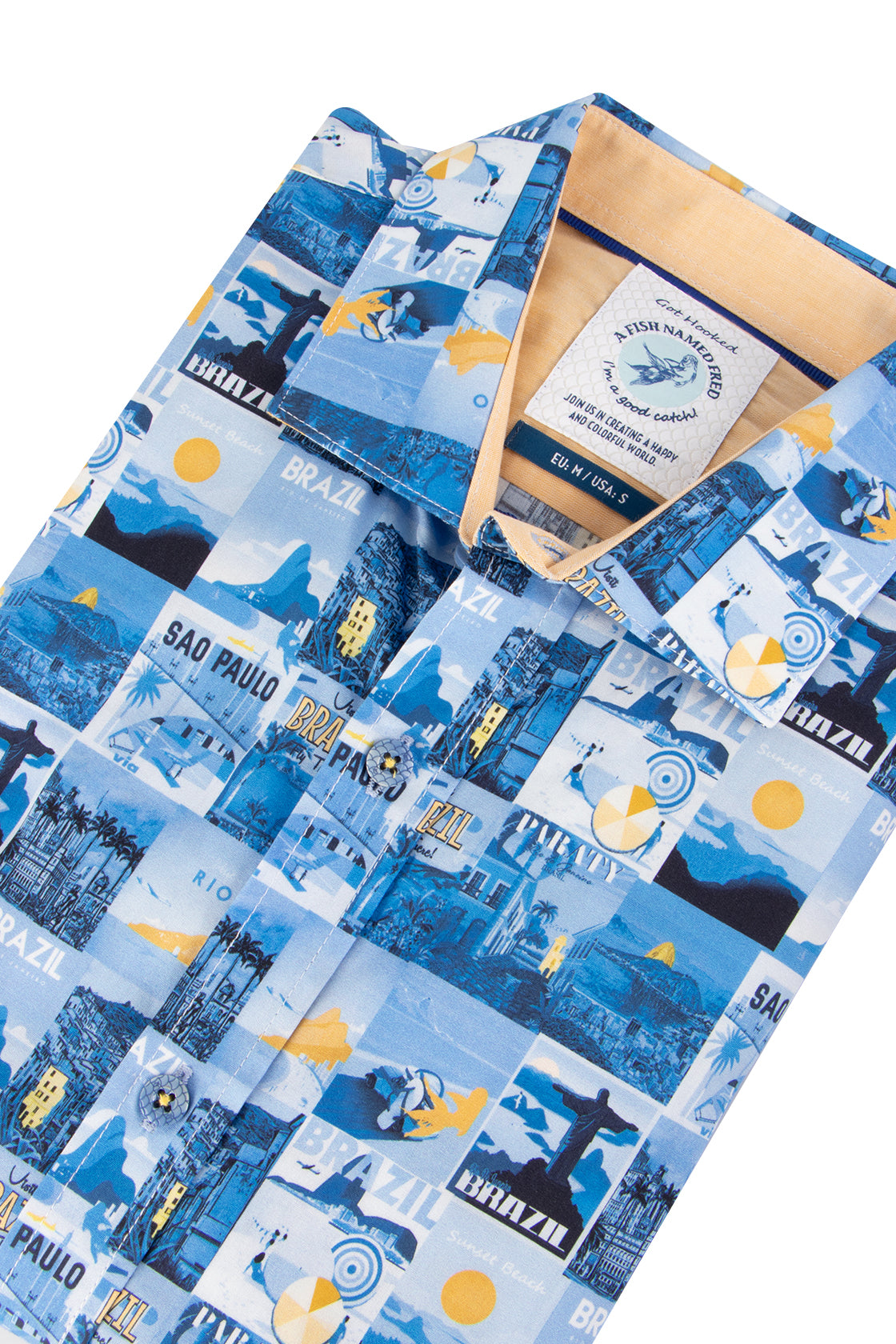 A Fish Named Fred Brazil Posters Casual Shirt Blue