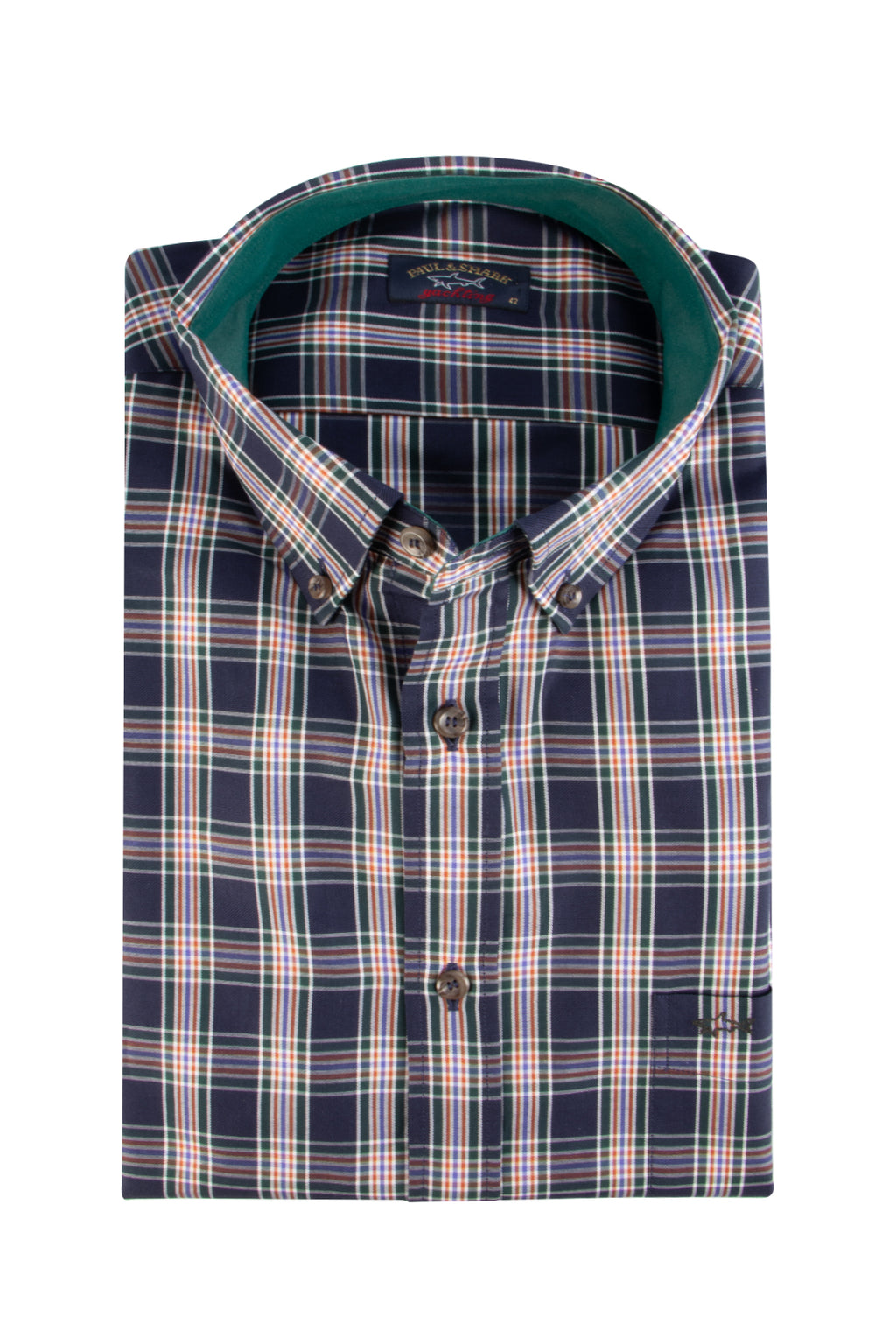 Paul & Shark LS Multi Check Shirt Navy/Green/Orange