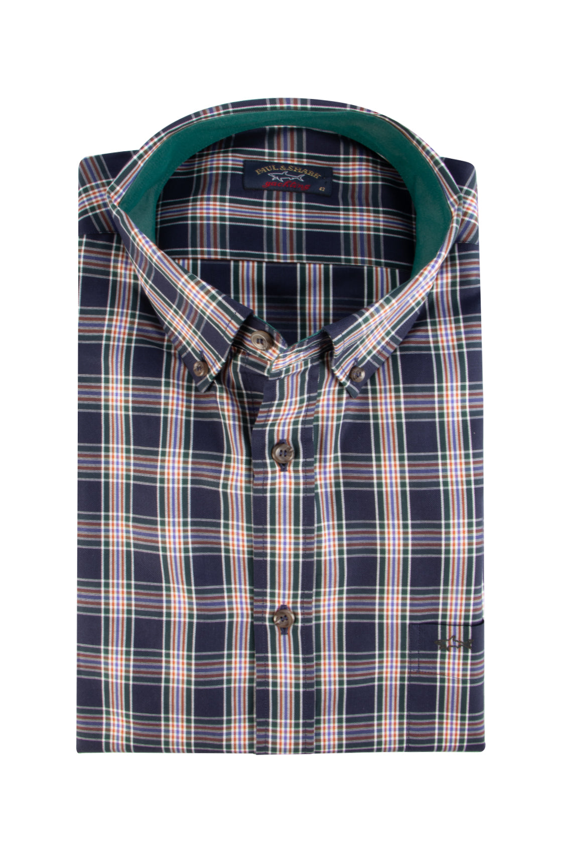 Paul & Shark LS Multi Check Shirt Navy/Green/Orange
