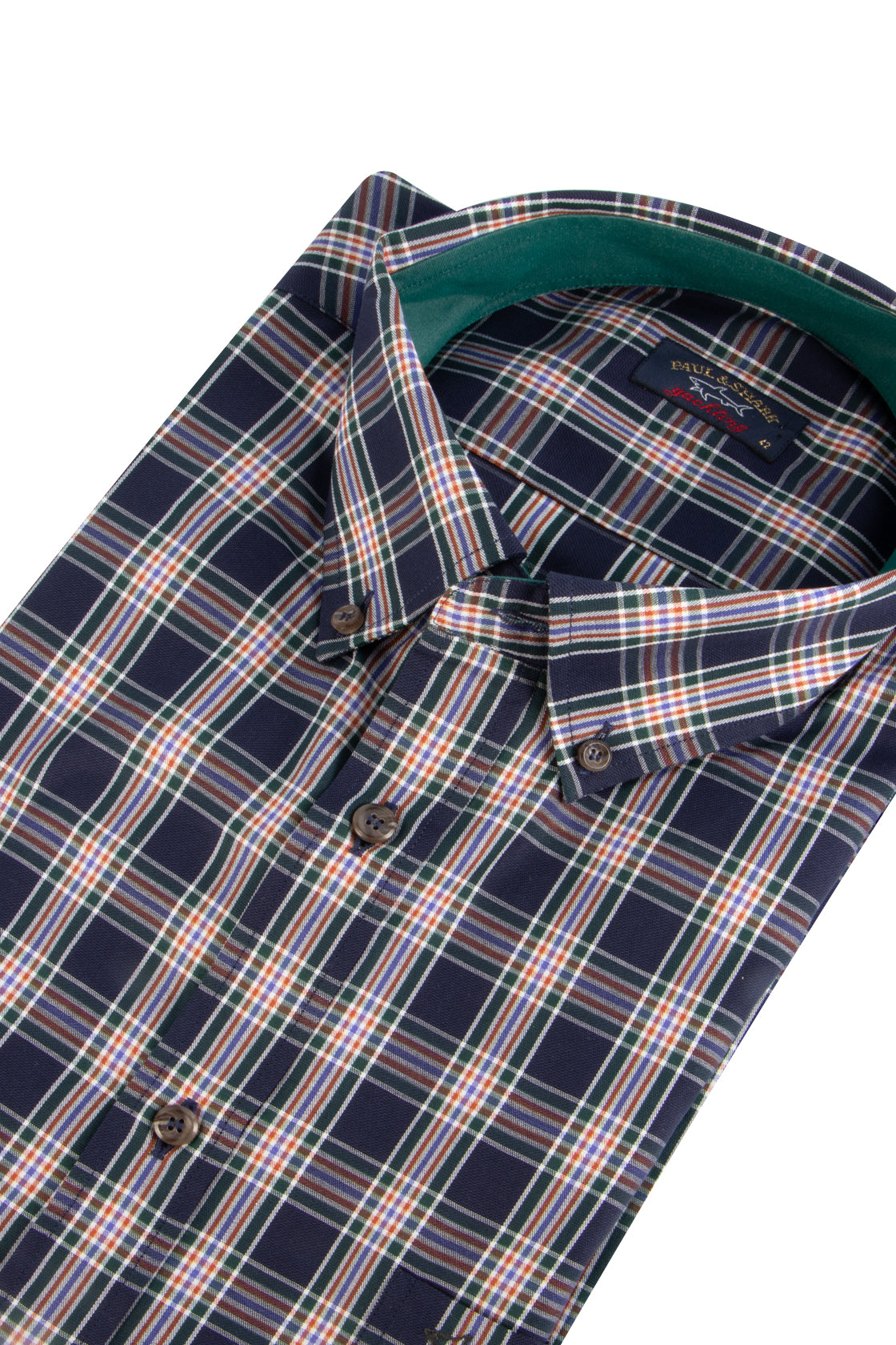 Paul & Shark LS Multi Check Shirt Navy/Green/Orange
