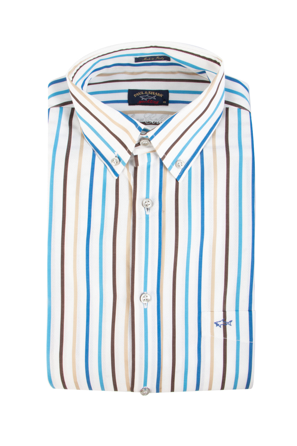 Paul & Shark LS Stripe Shirt White/Blue/Brown