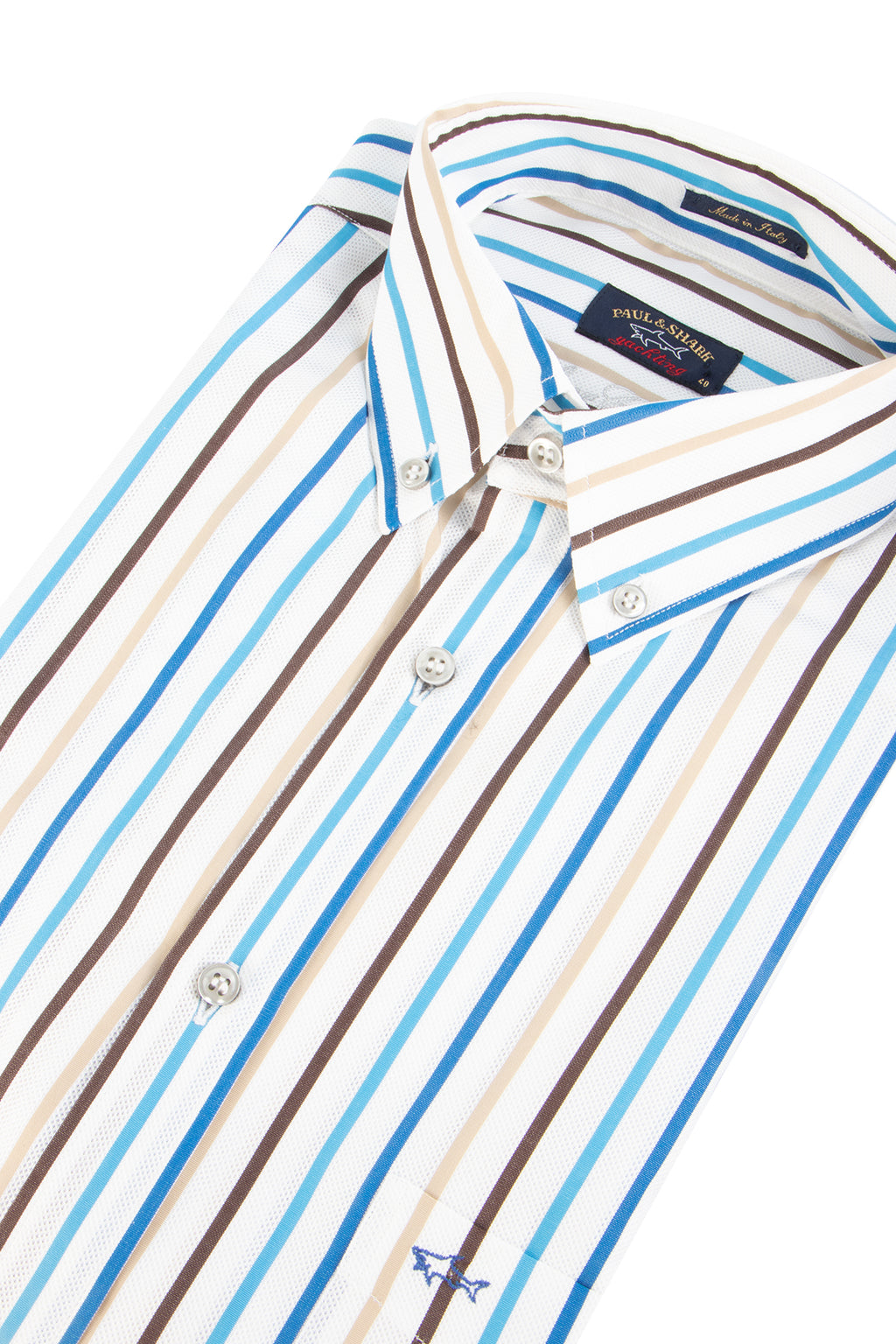 Paul & Shark LS Stripe Shirt White/Blue/Brown