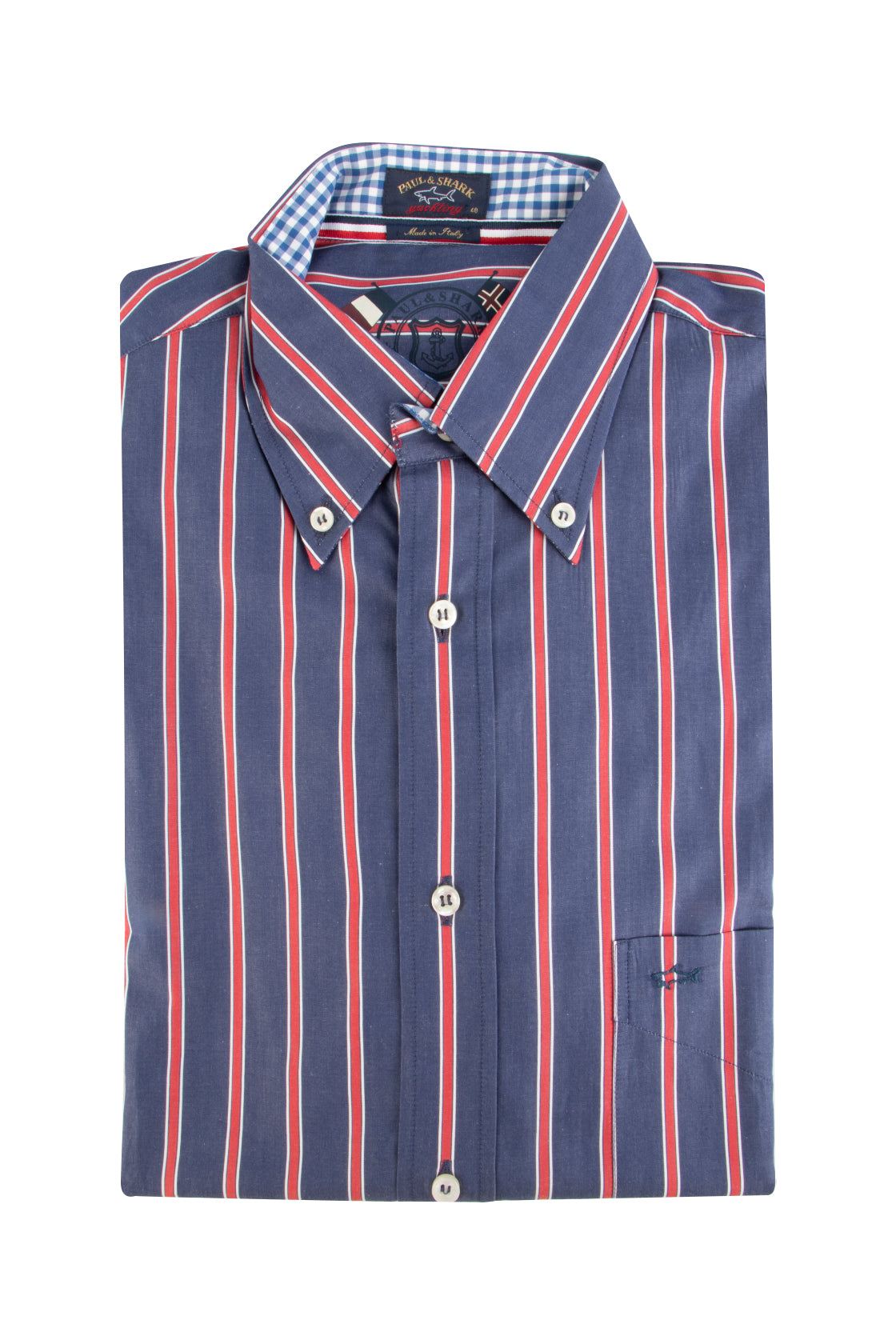 Paul & Shark LS Stripe Shirt Navy/Red/White
