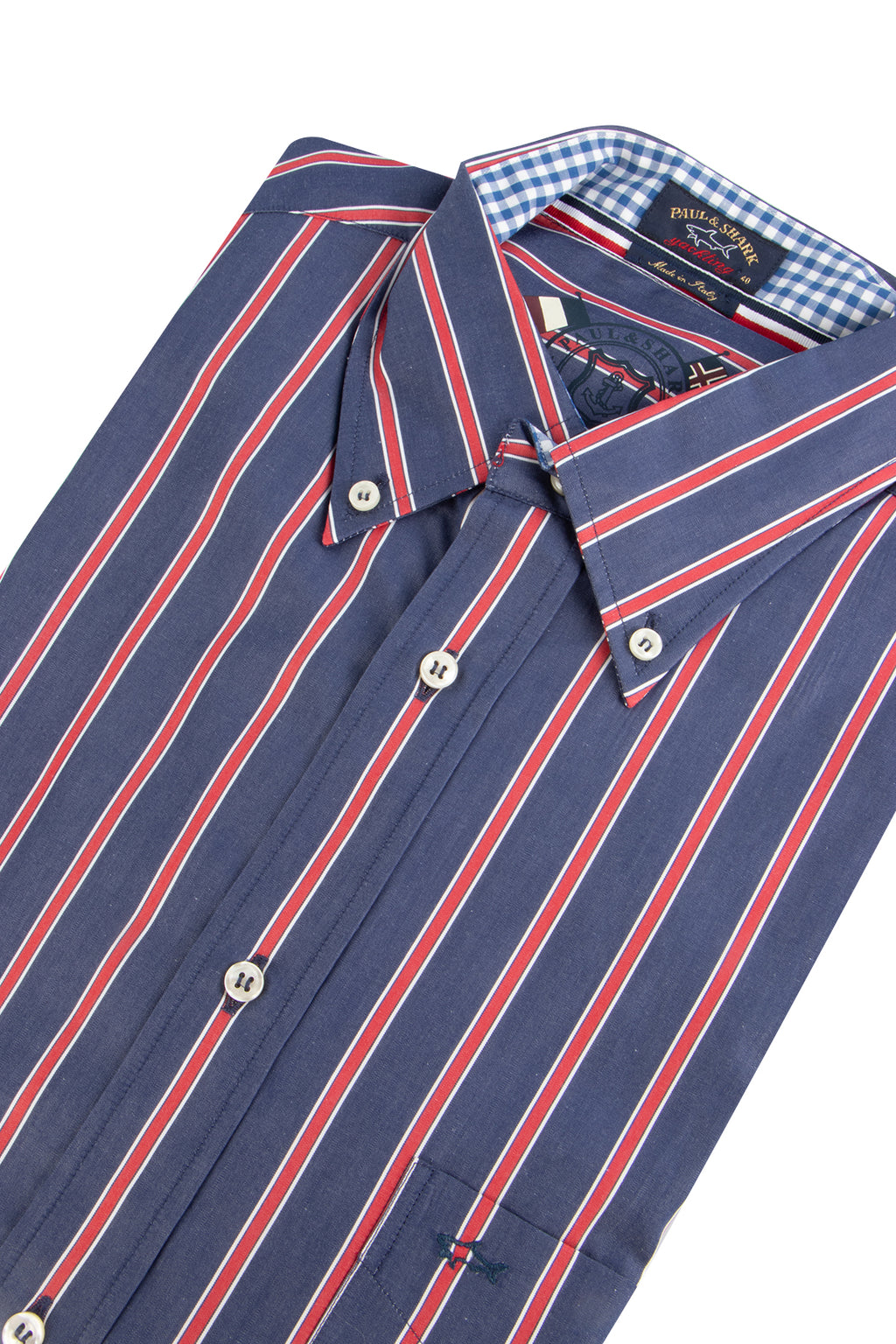 Paul & Shark LS Stripe Shirt Navy/Red/White