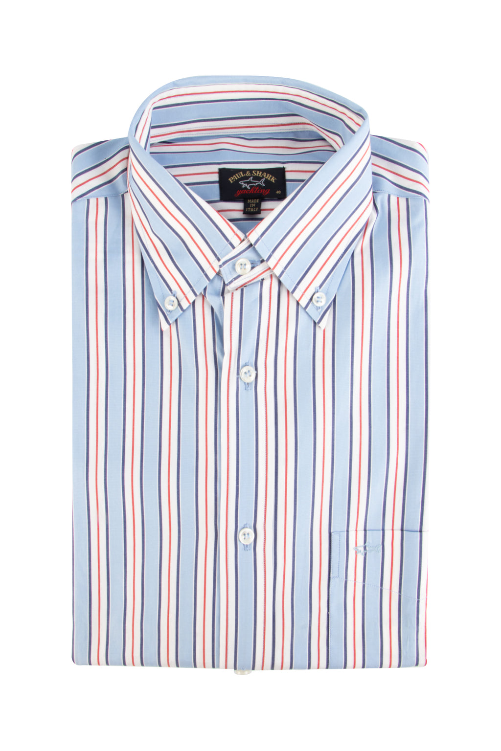 Paul & Shark LS Stripe Shirt Sky/White/Red