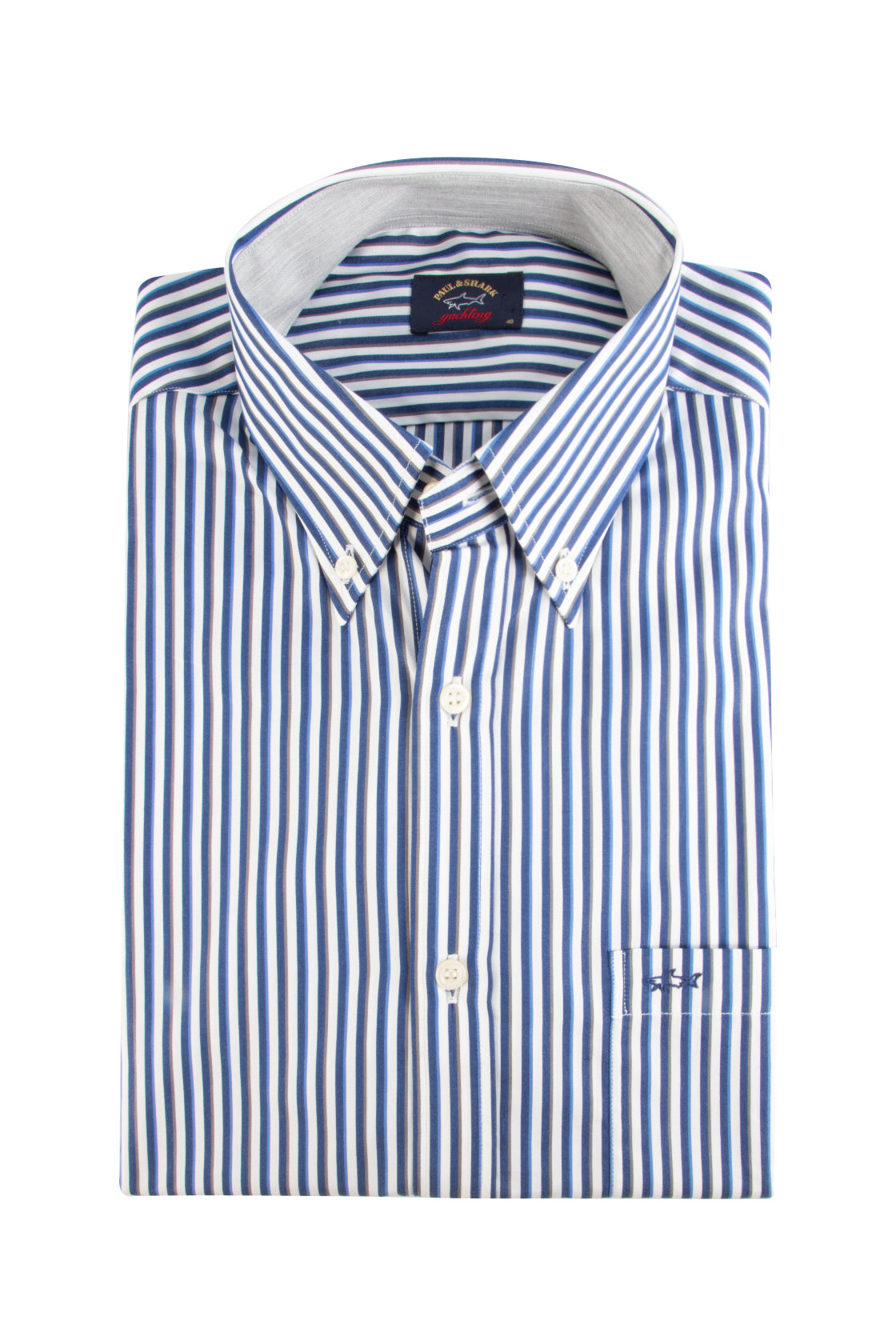 Paul & Shark LS Stripe Shirt Blue/White/Brown