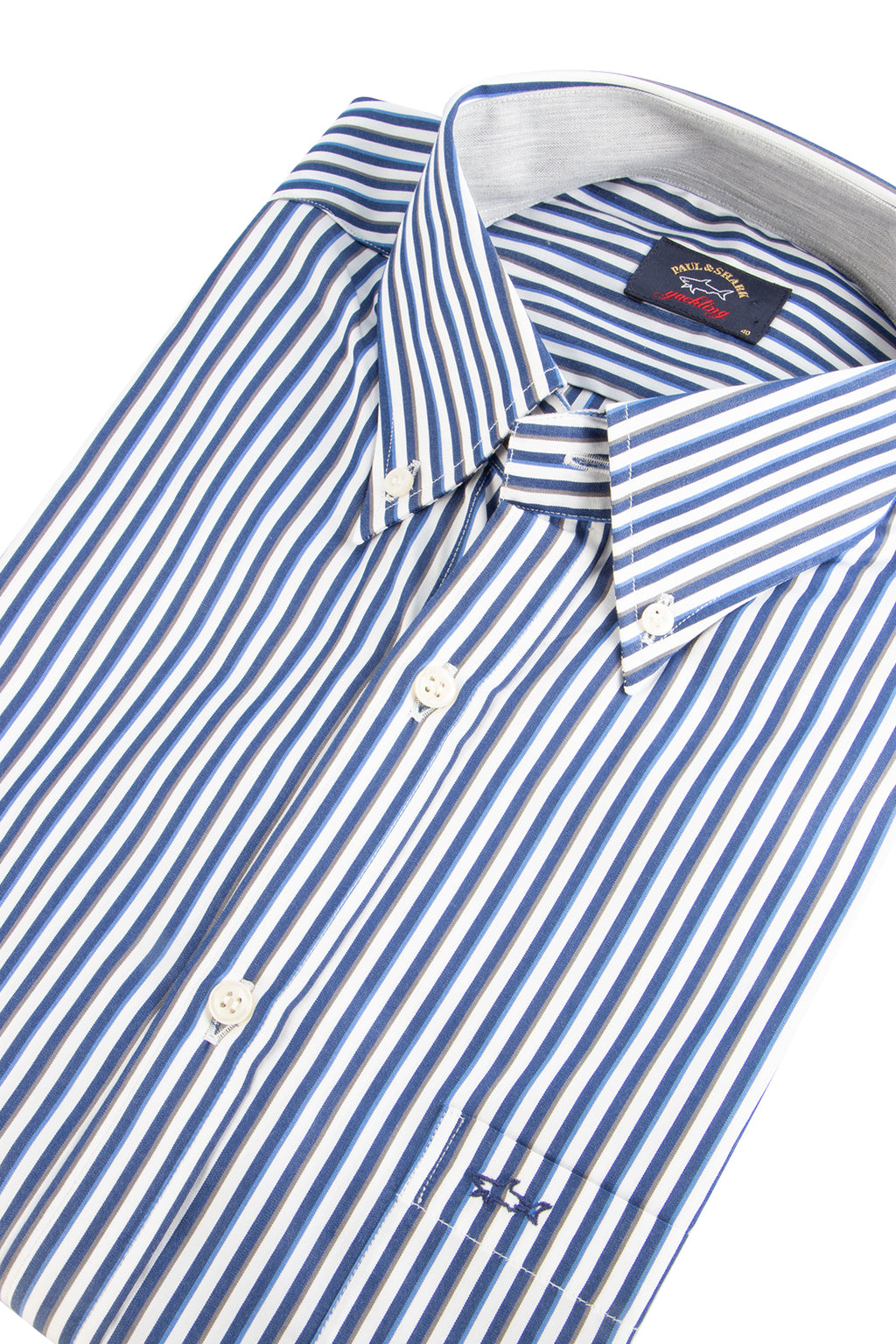 Paul & Shark LS Stripe Shirt Blue/White/Brown