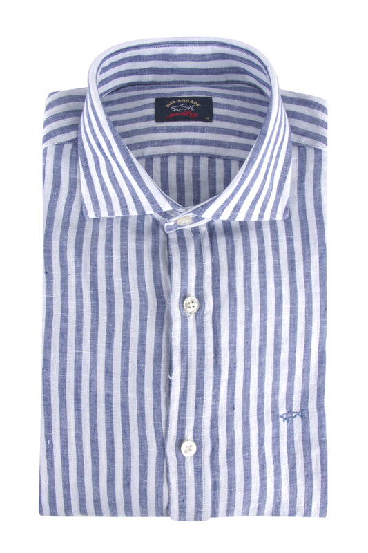 Paul & Shark Linen Stripe LS Shirt Navy