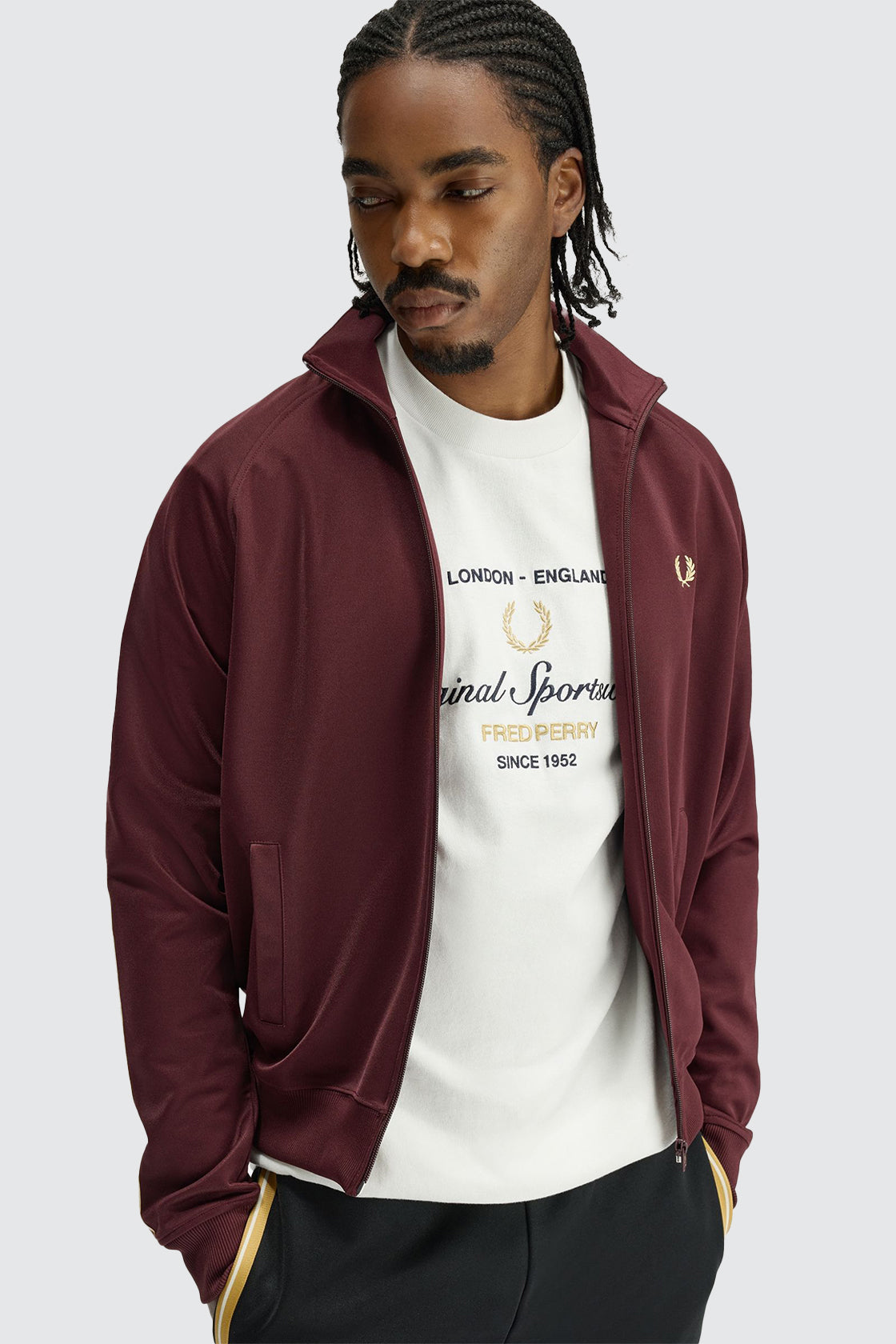 Fred Perry Contrast Tape Track Jacket Oxblood/Champagne