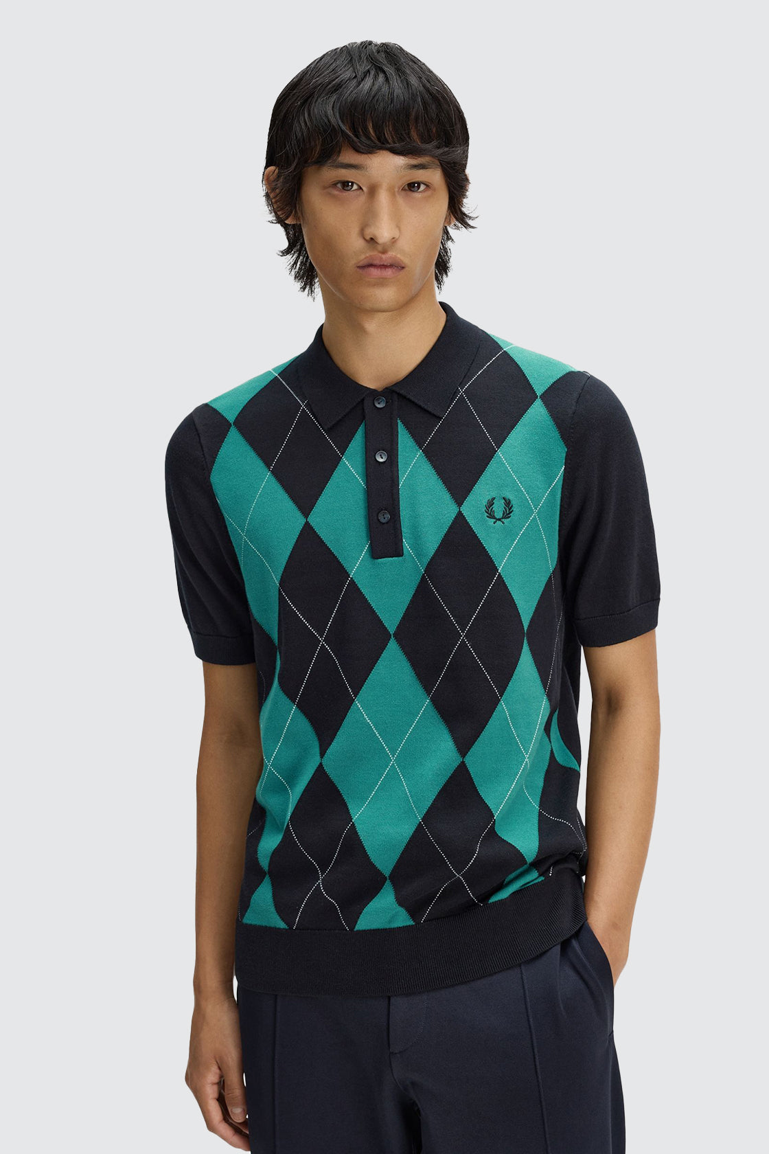 Fred Perry Argyle Knitted Polo Black
