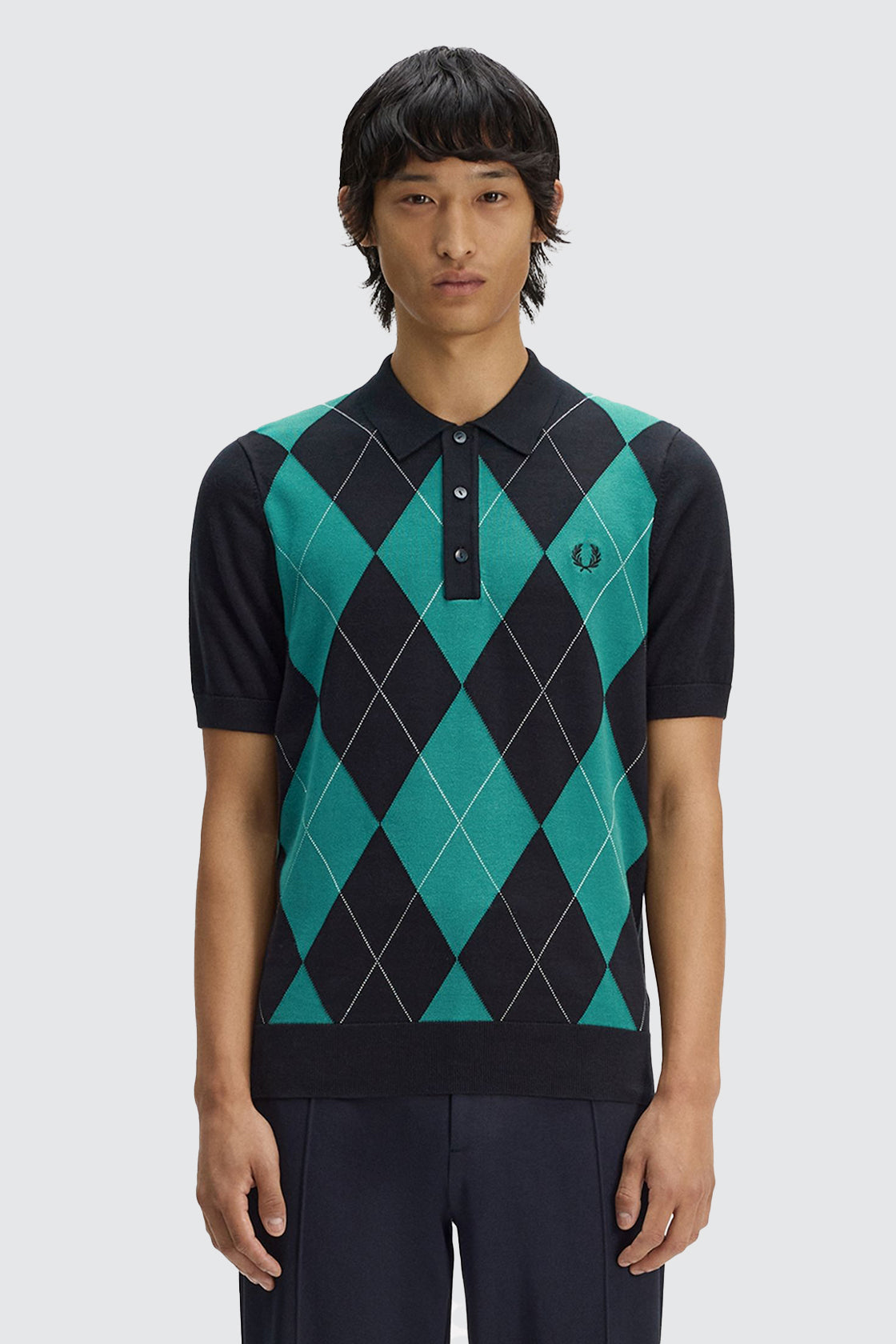 Fred Perry Argyle Knitted Polo Black