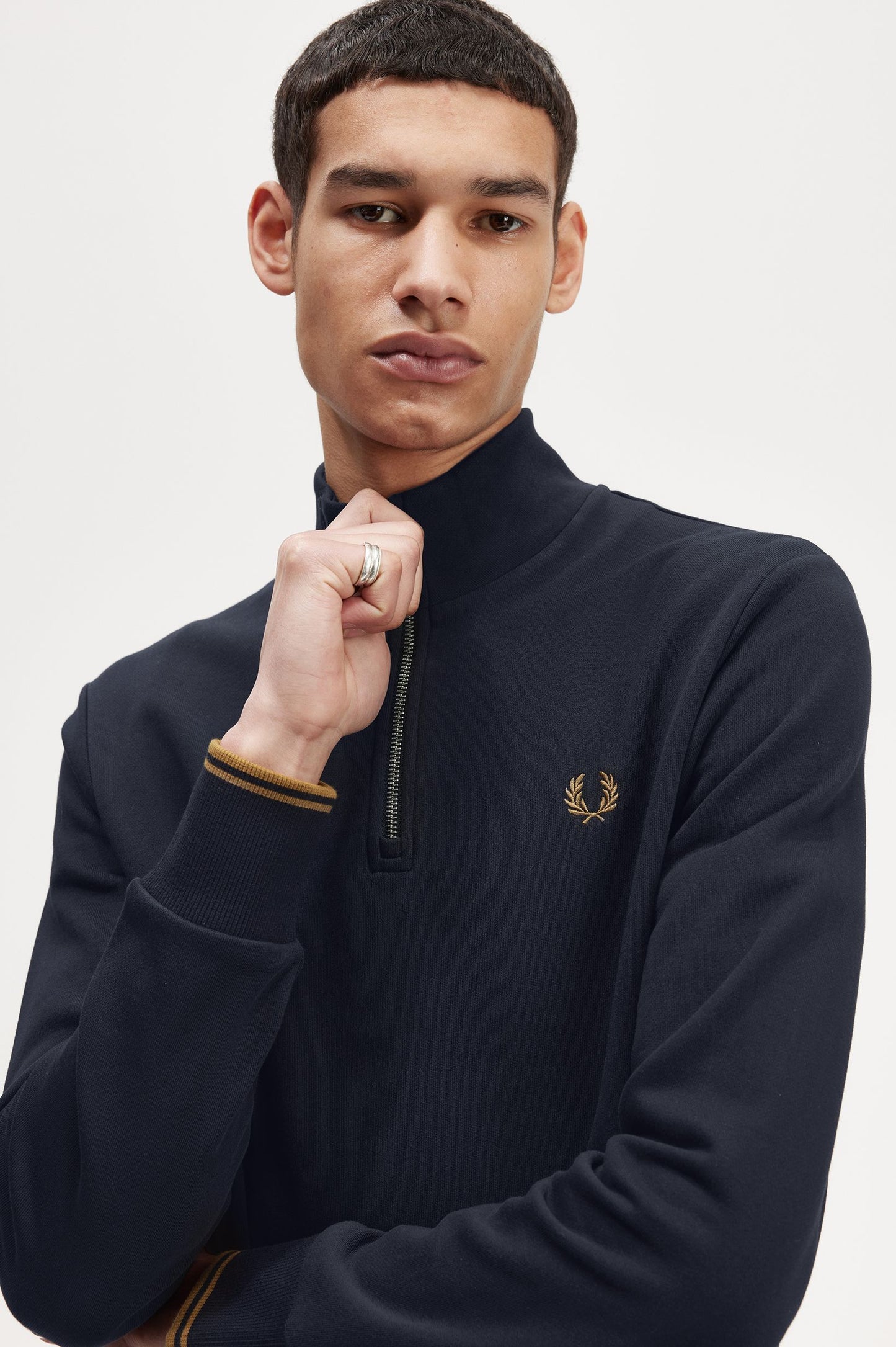 Fred Perry Half Zip Sweat Navy/Dk Caramel