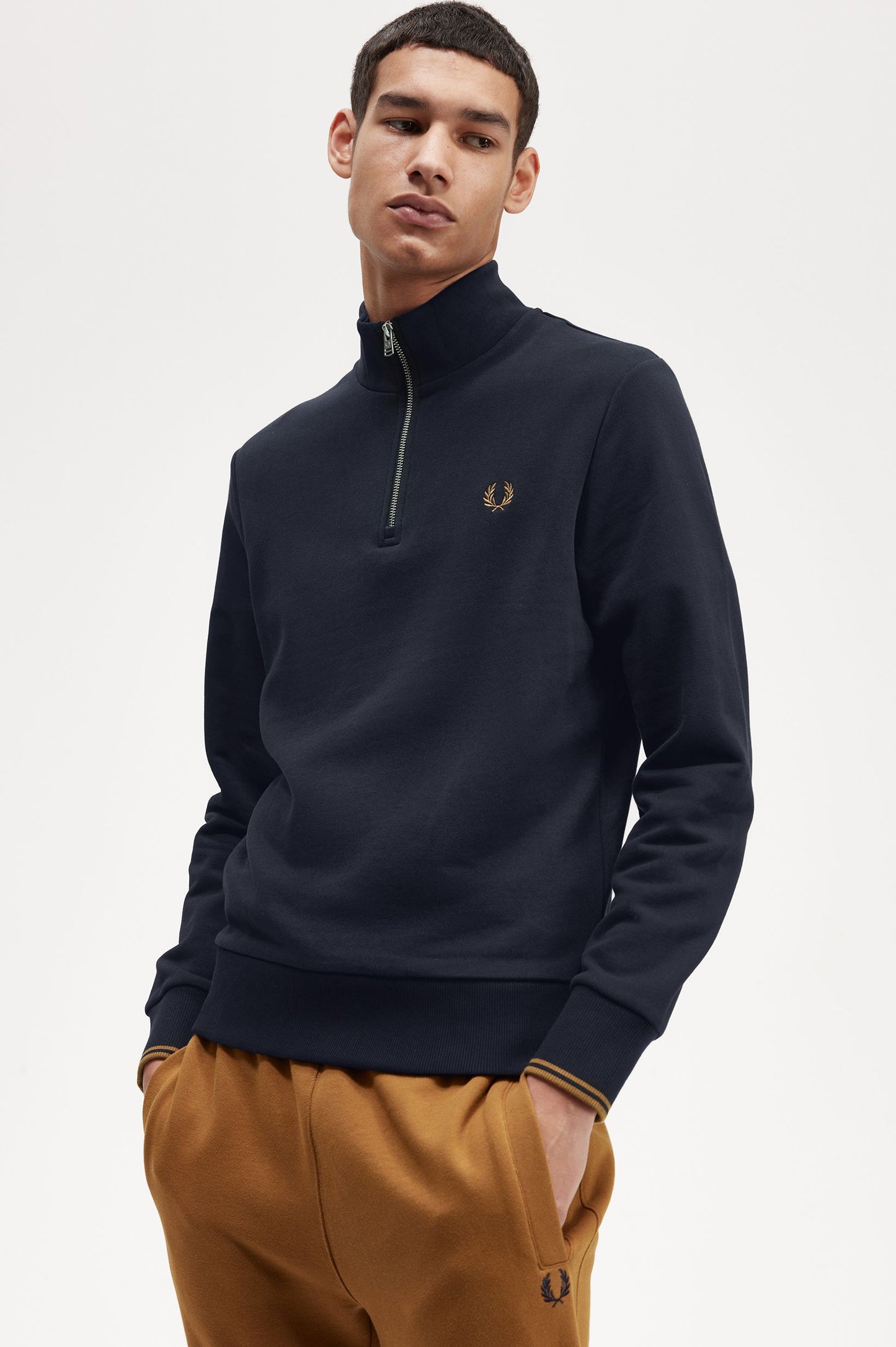 Fred Perry Half Zip Sweat Navy/Dk Caramel