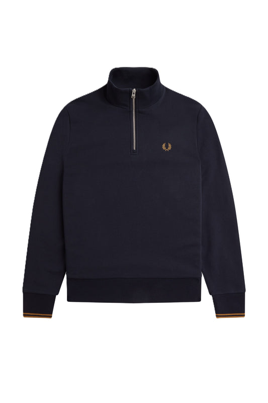 Fred Perry Half Zip Sweat Navy/Dk Caramel