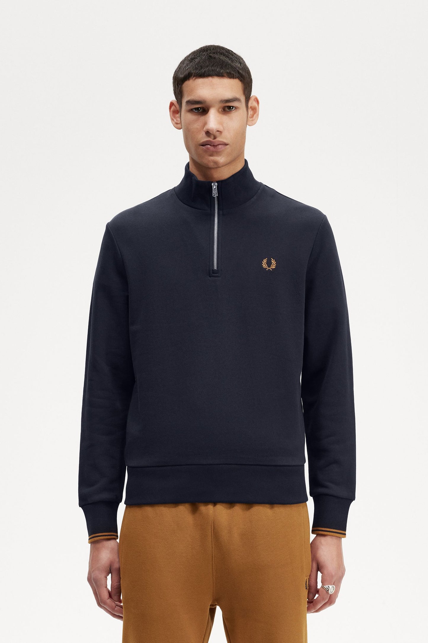 Fred Perry Half Zip Sweat Navy/Dk Caramel