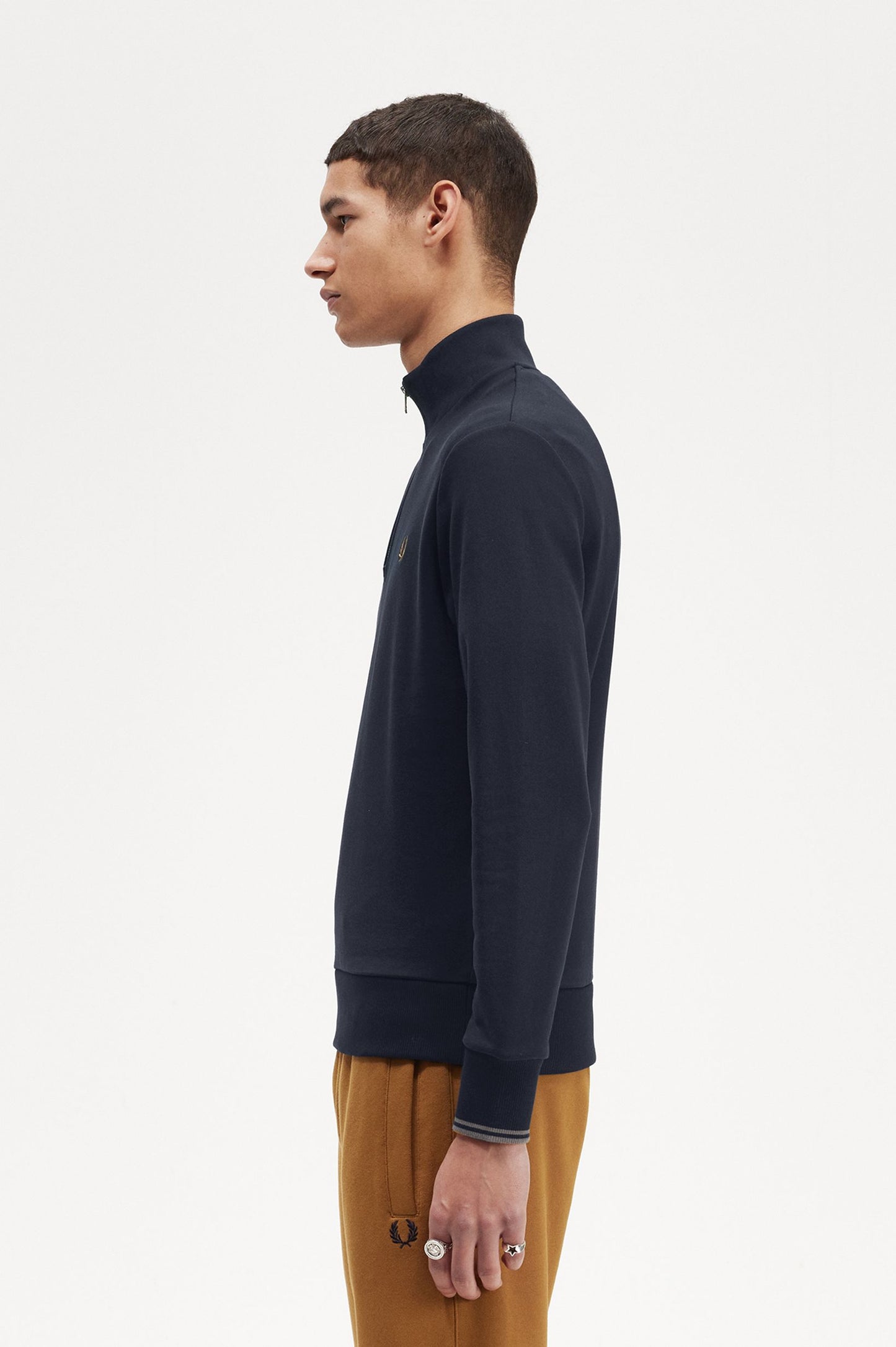 Fred Perry Half Zip Sweat Navy/Dk Caramel