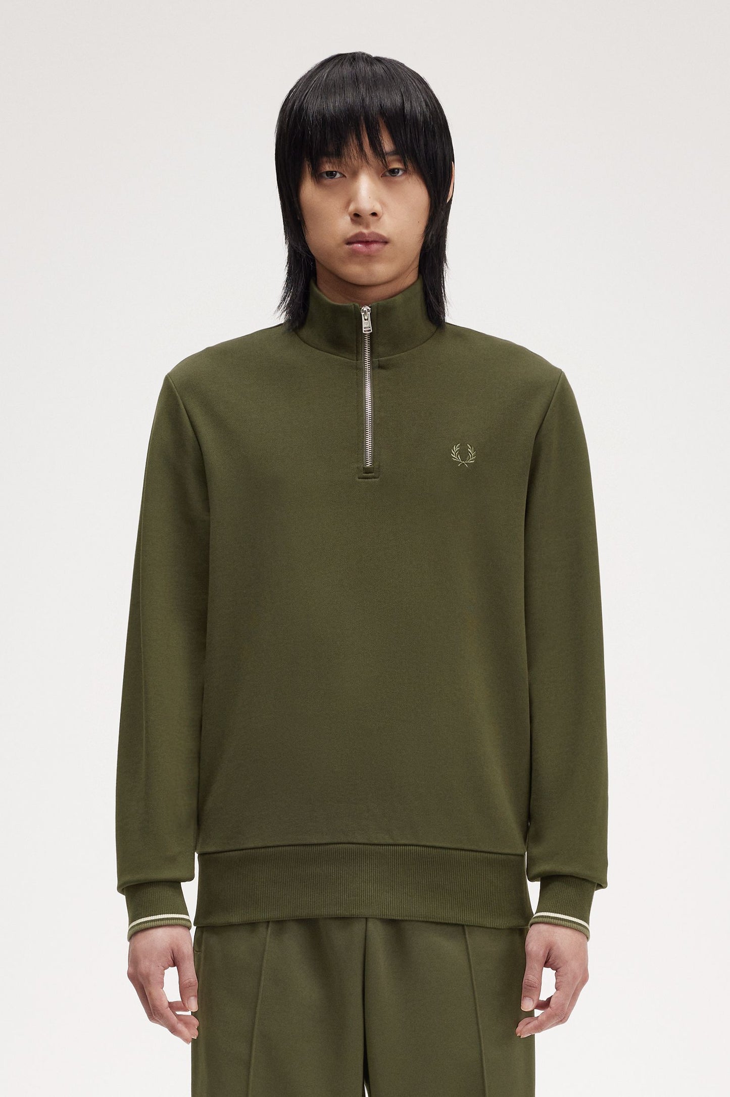 Fred Perry 1/4 Zip LS Top Green/Oyster