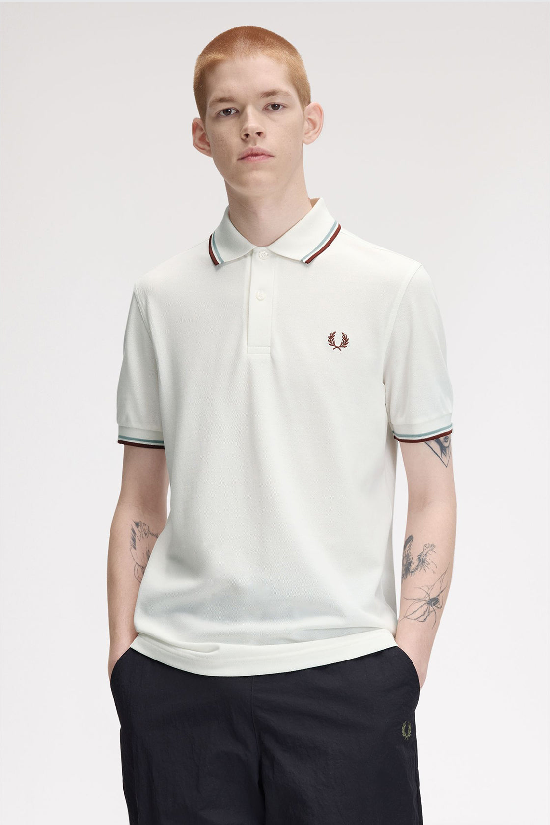 Fred Perry Twin Tipped Polo Snow White/Silver Blue/Brandy