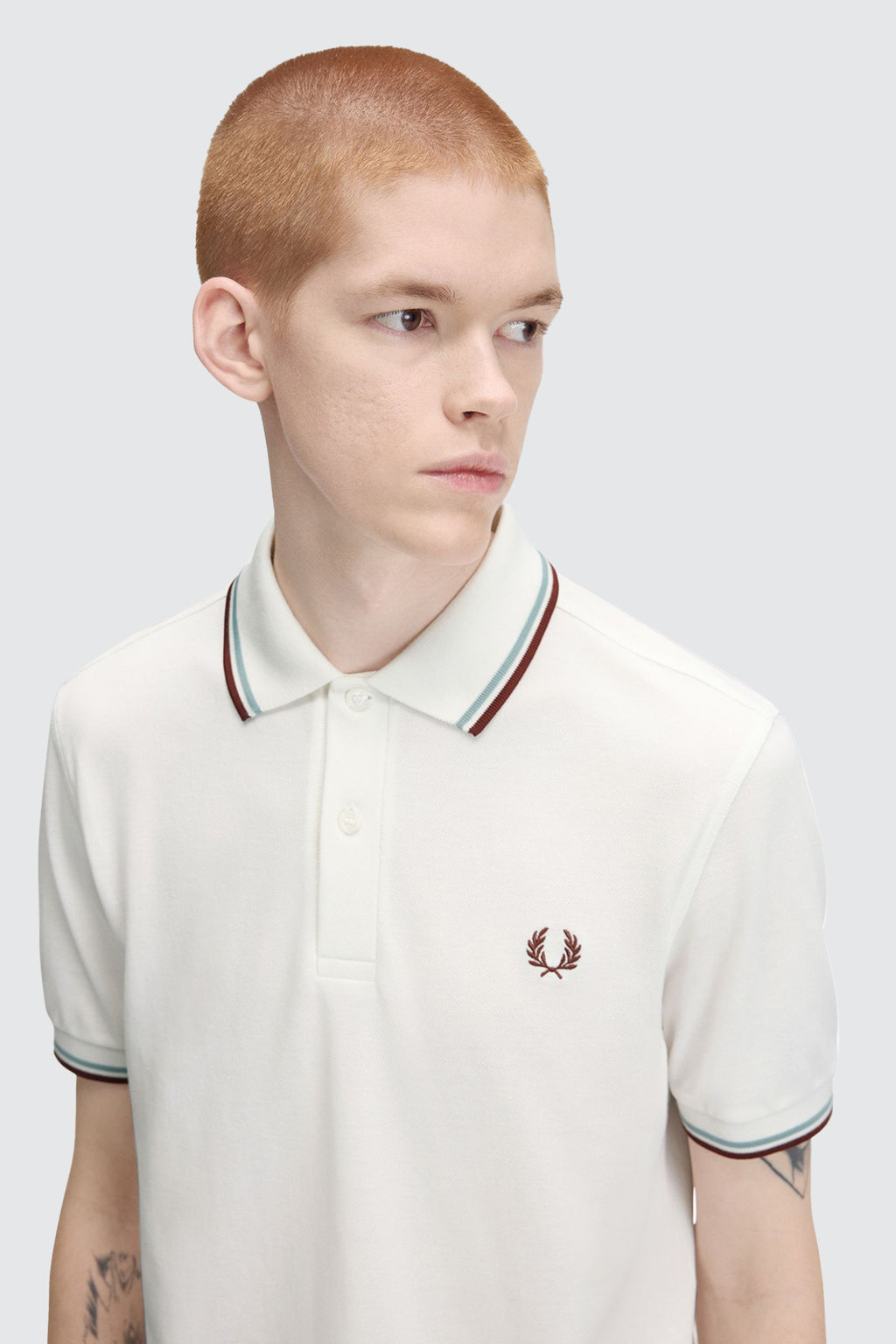 Fred Perry Twin Tipped Polo Snow White/Silver Blue/Brandy