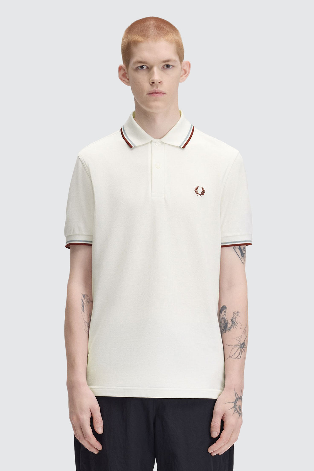Fred Perry Twin Tipped Polo Snow White/Silver Blue/Brandy