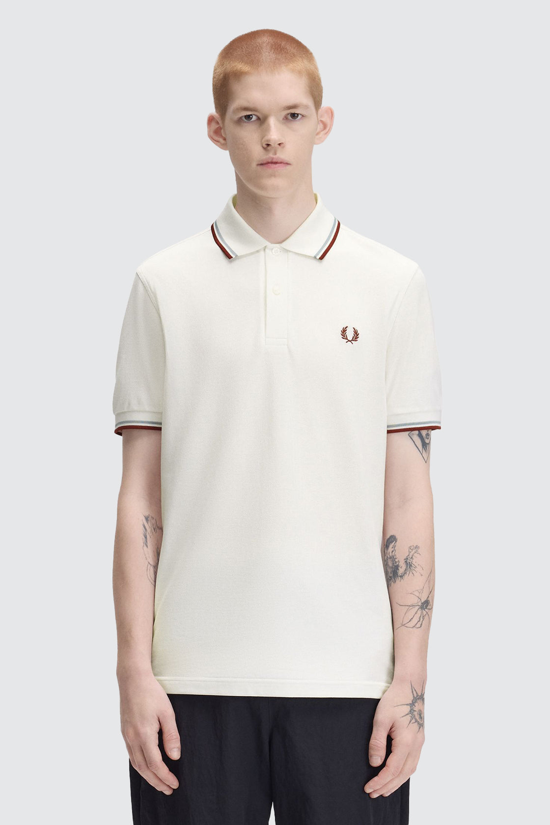 Fred Perry Twin Tipped Polo Snow White/Silver Blue/Brandy