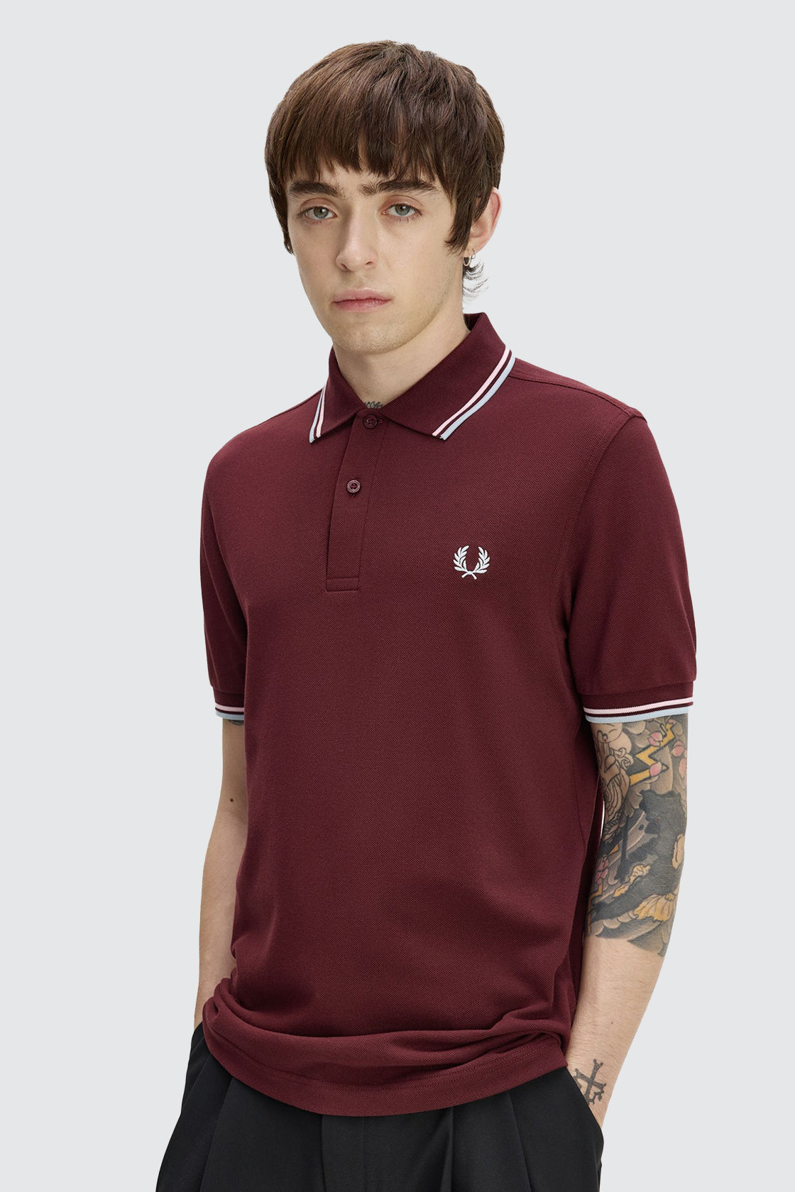 Fred Perry Twin Tipped Polo Oxblood/Iced Pink/Dusky Blue