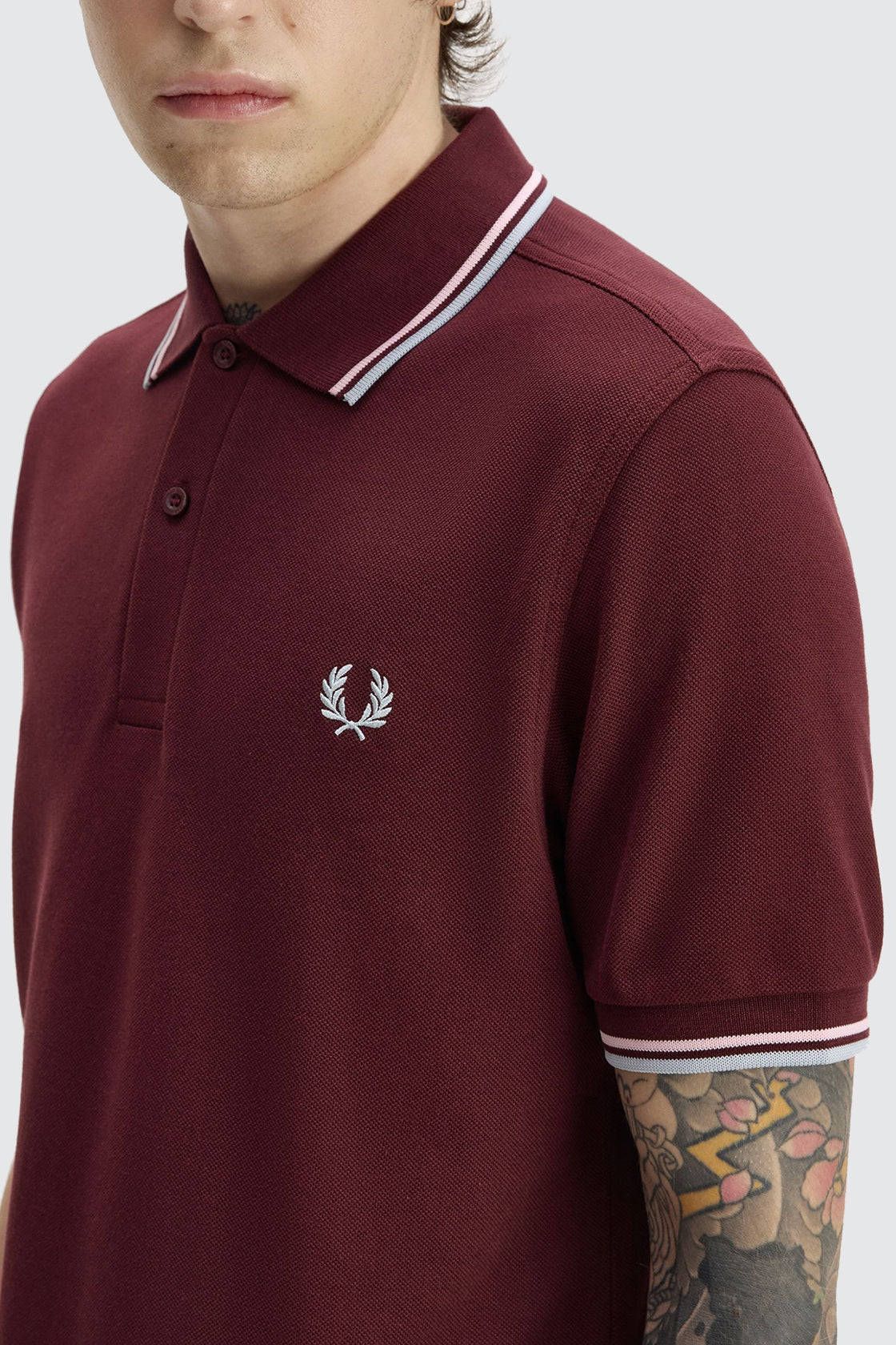 Fred Perry Twin Tipped Polo Oxblood/Iced Pink/Dusky Blue