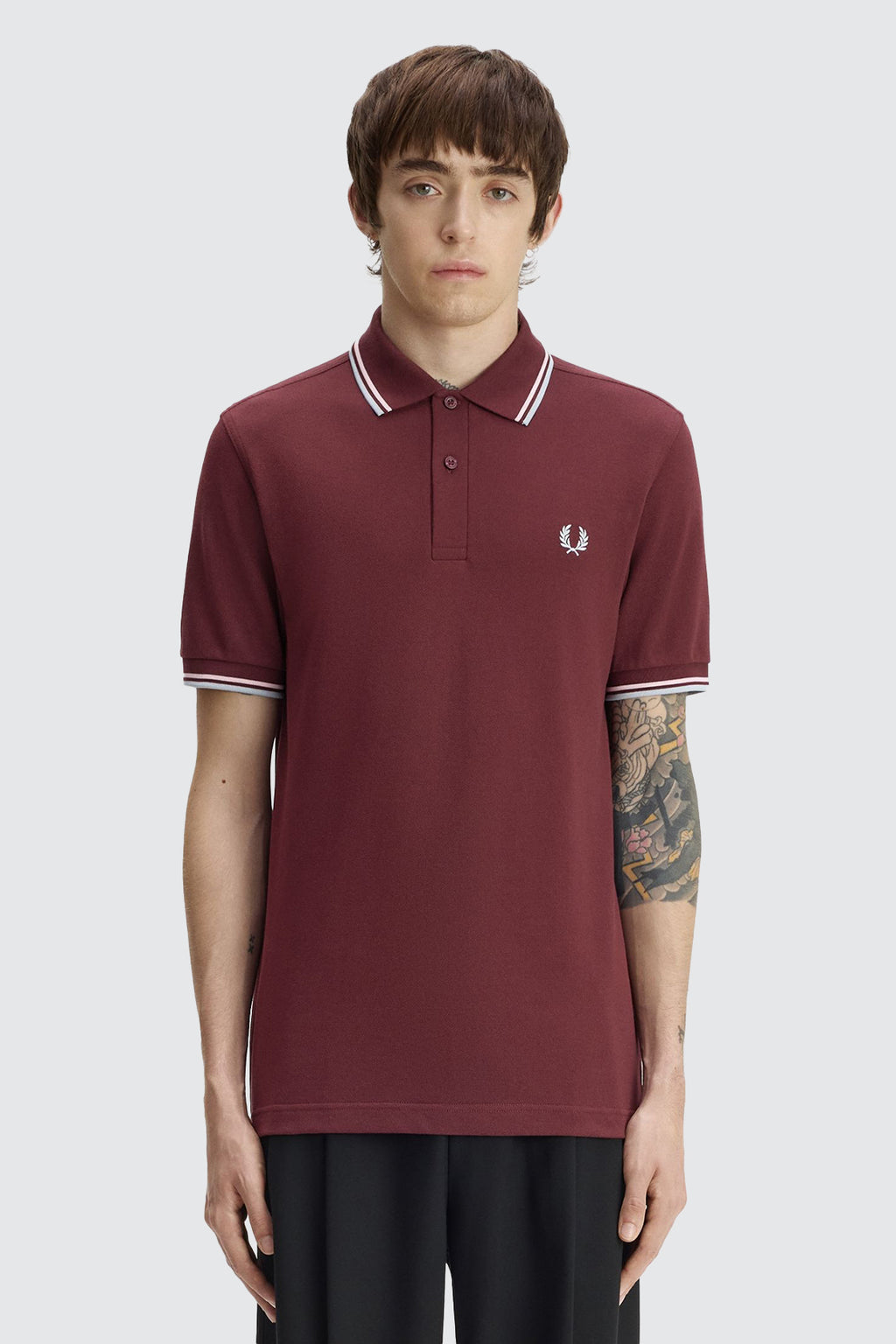 Fred Perry Twin Tipped Polo Oxblood/Iced Pink/Dusky Blue