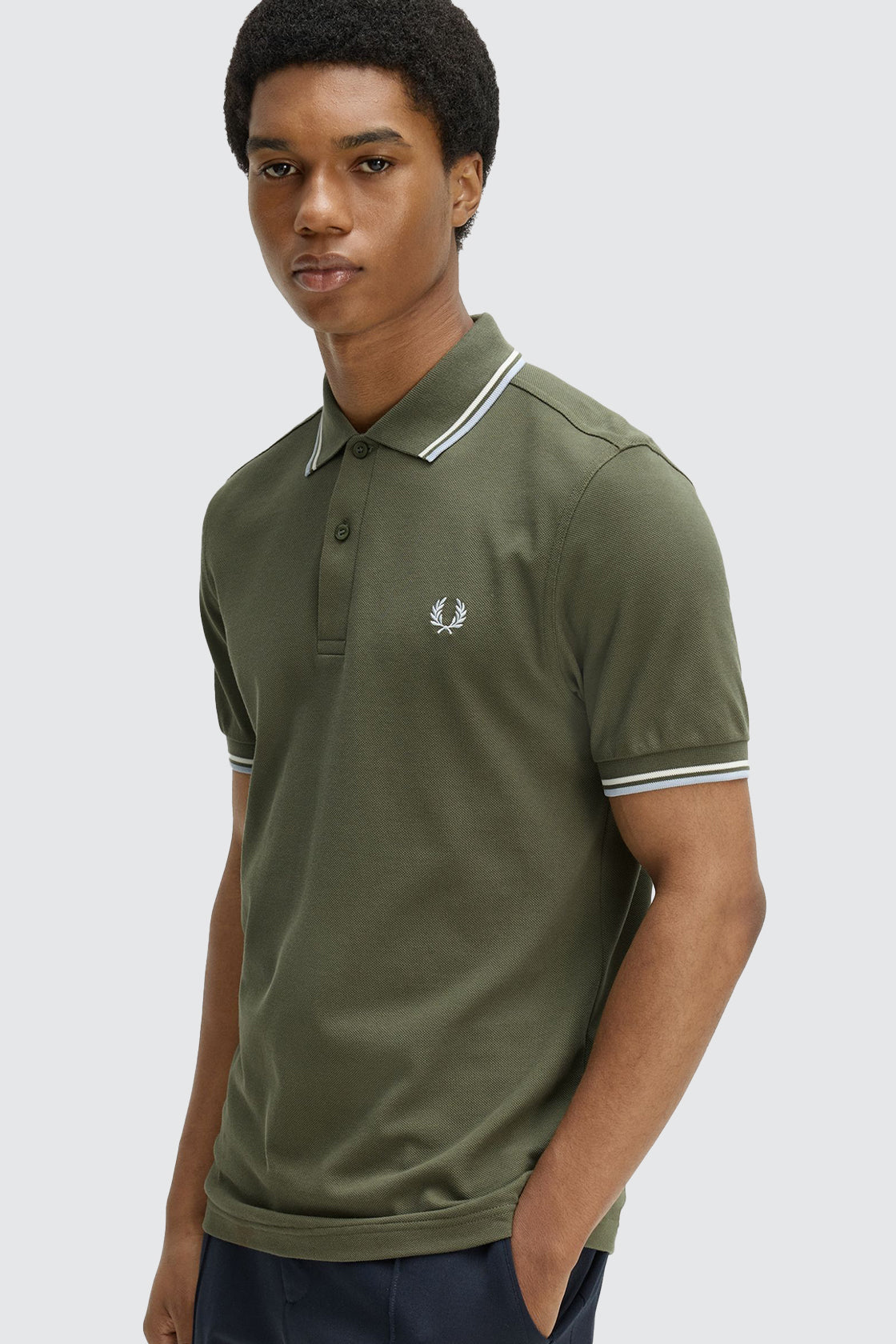 Fred Perry Twin Tipped Polo Laurel Wreath Green/Ecru/Dusky Blue