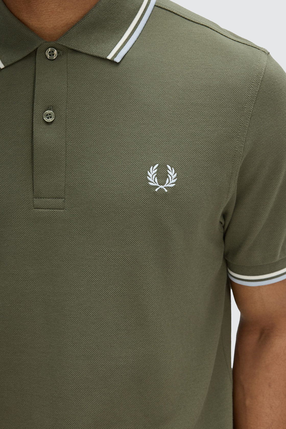 Fred Perry Twin Tipped Polo Laurel Wreath Green/Ecru/Dusky Blue