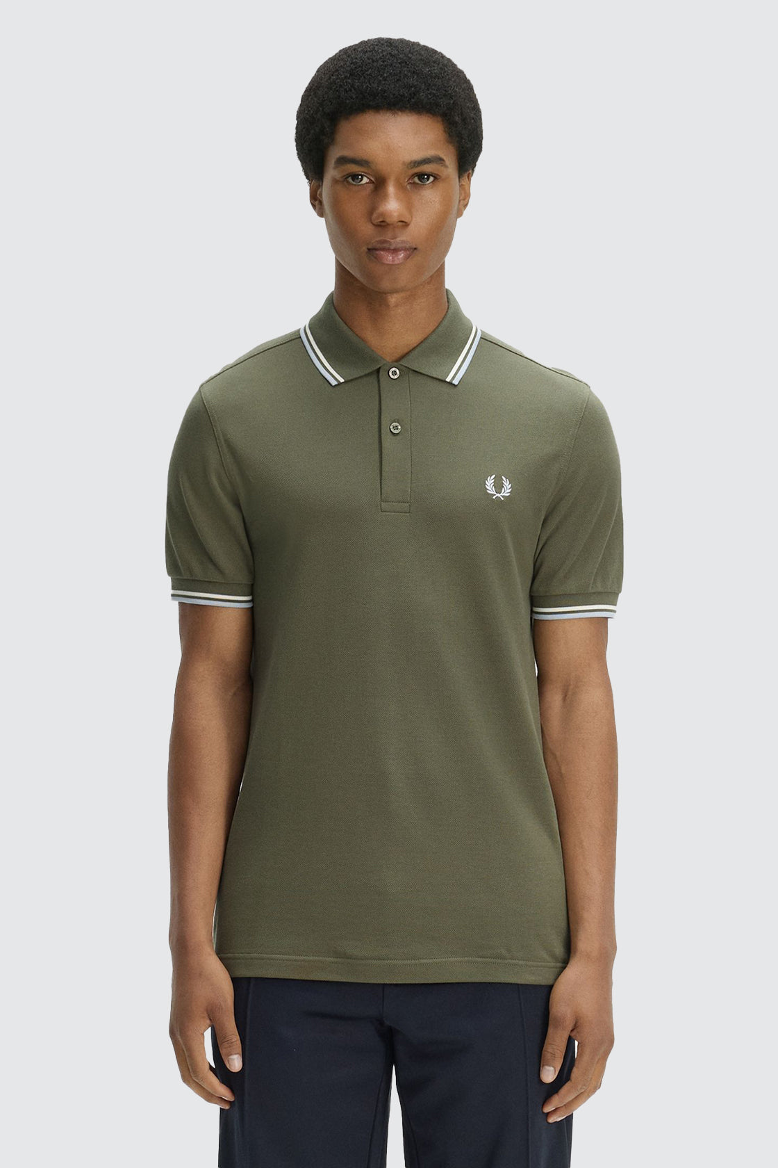 Fred Perry Twin Tipped Polo Laurel Wreath Green/Ecru/Dusky Blue