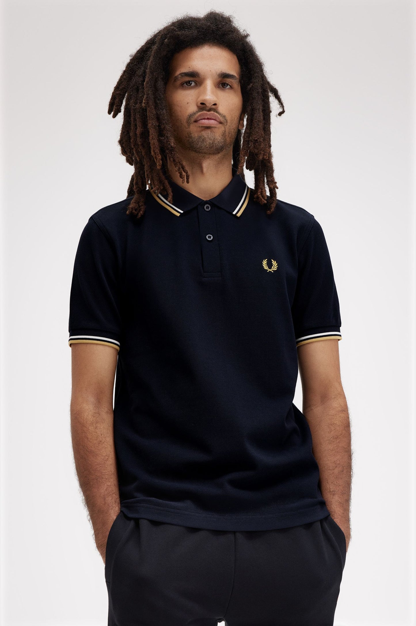 Fred Perry Twin Tipped Polo Shirt Navy/Ecru/Honey