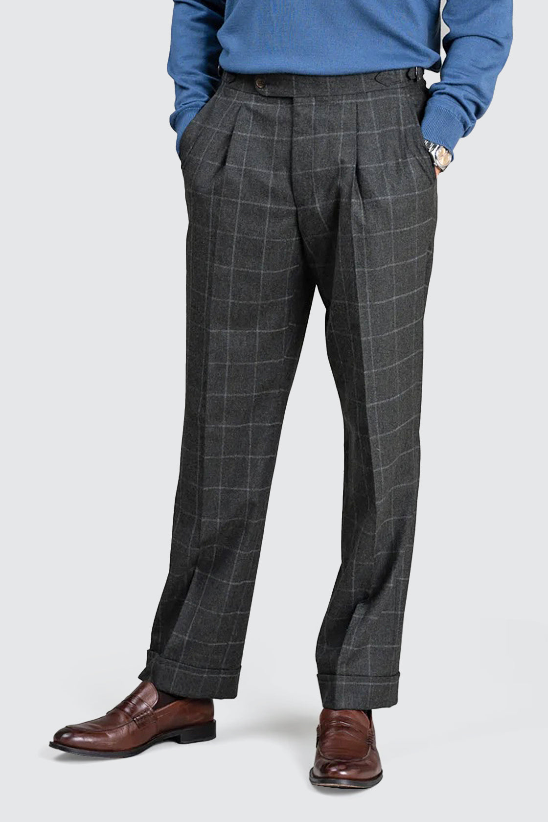 Routleys E Check Flannel Trouser Dark Green