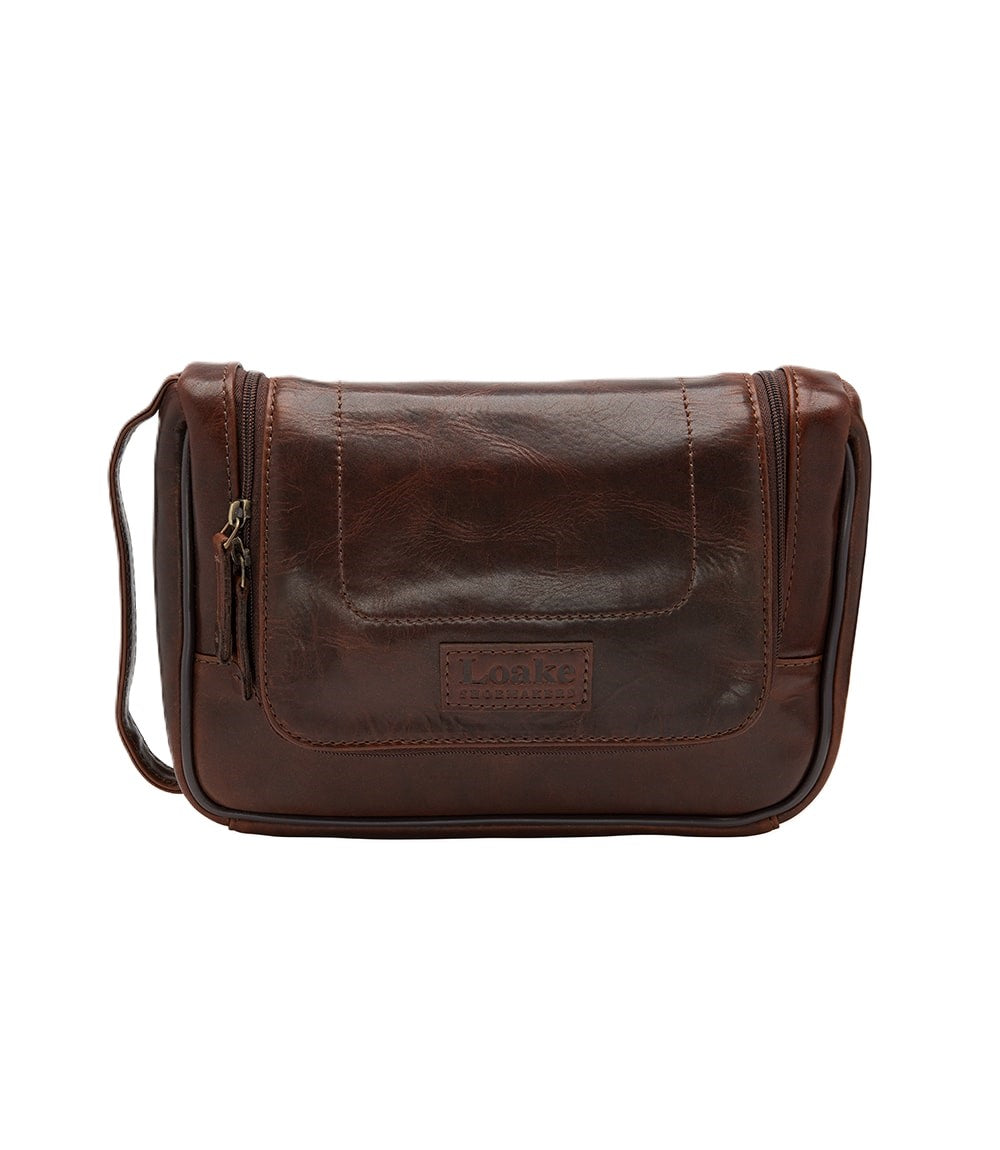 Loake Severn Leather Wash Bag Brown