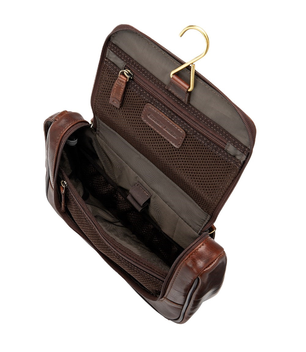 Loake Severn Leather Wash Bag Brown