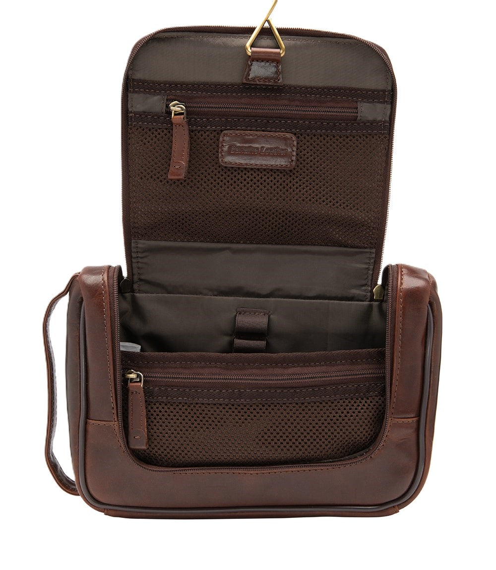 Loake Severn Leather Wash Bag Brown