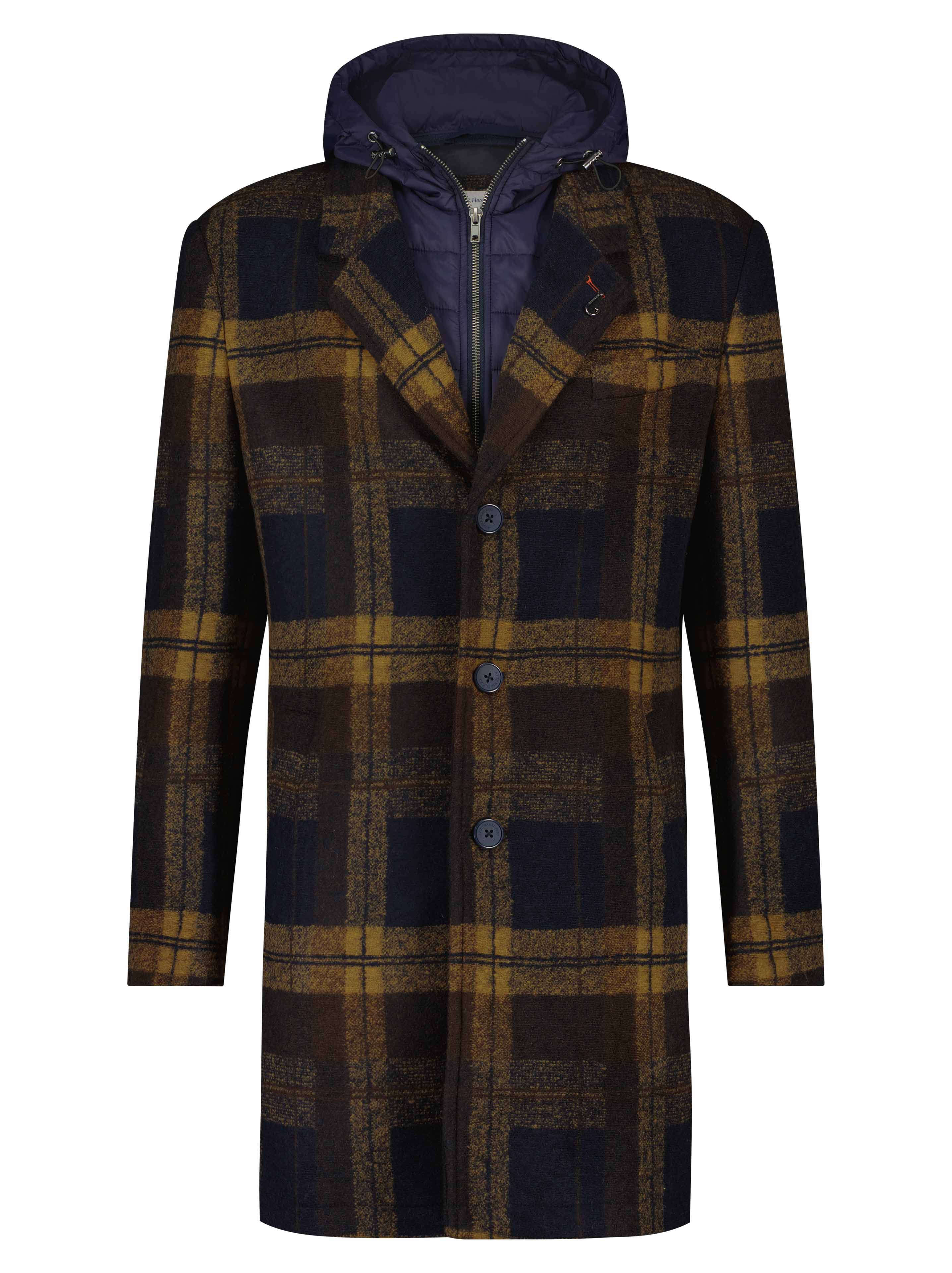 A Fish Named Fred Check Overcoat Navy/Brown