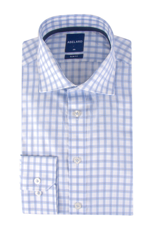 Abelard Slim Single Cuff Check Shirt Sky