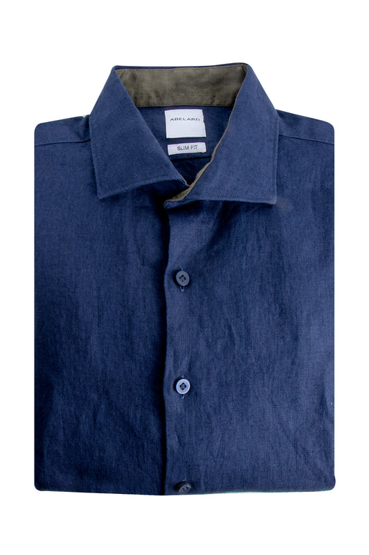 Abelard Slim Single Cuff European Linen Shirt Navy